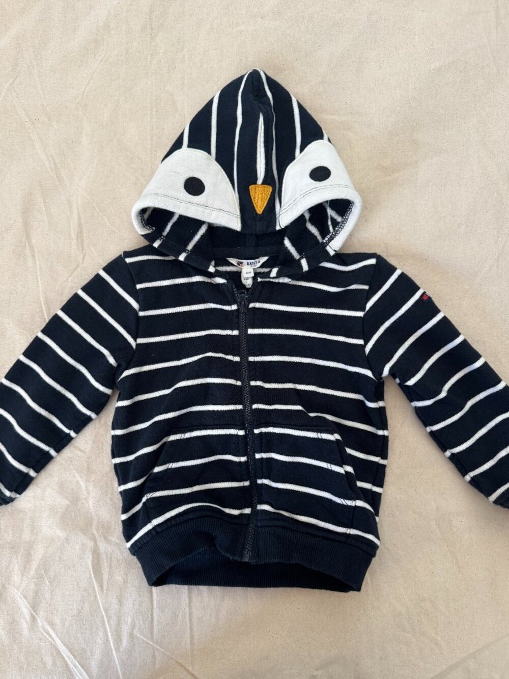 Toddler Penguin Hoodie in Navy Stripe - Size 24M